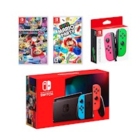 Nintendo Switch 2019 Neon Bateria Extendida + Combo Mario Party + Mario Kart 8